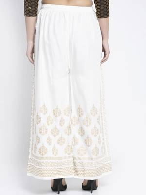 PAVONINE Off-White Color Block Side Printed Rayon Fabric pant 2