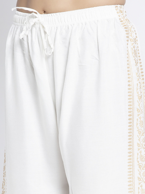 PAVONINE Off-White Color Block Side Printed Rayon Fabric pant 3