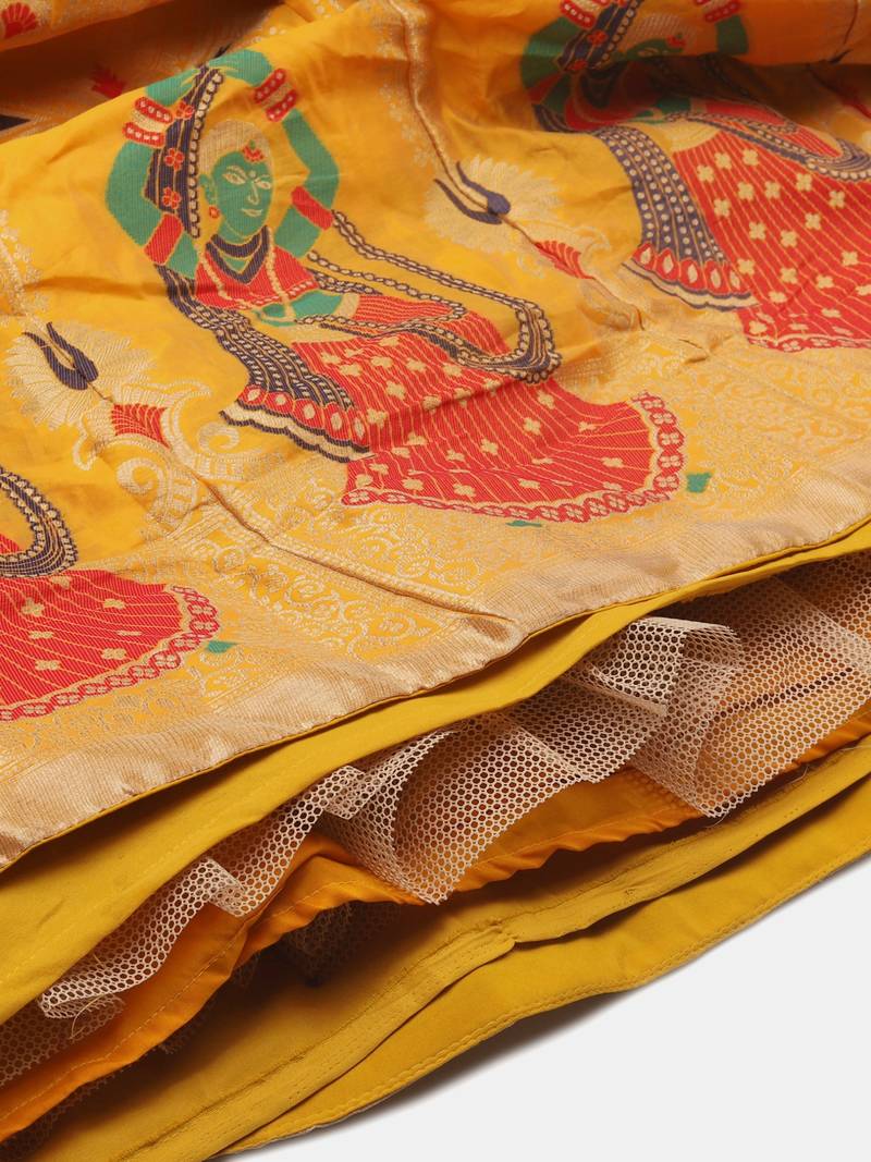 Yellow Jacquard Zari Woven Work Semi Stitched Lehenga Choli With Dupatta