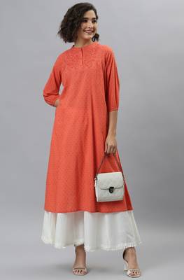 Janasya Orange embroidered cotton kurtas-and-kurtis 1