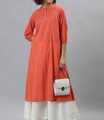 Janasya Orange embroidered cotton kurtas-and-kurtis
