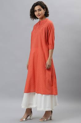 Janasya Orange embroidered cotton kurtas-and-kurtis 4