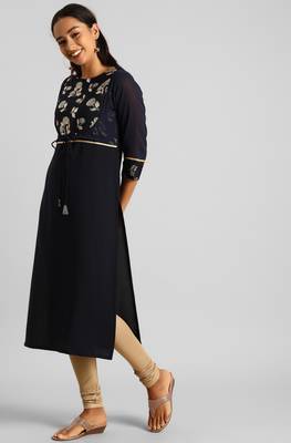 Janasya Navy-blue printed crepe kurtas-and-kurtis 4
