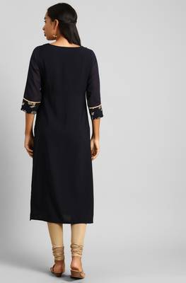 Janasya Navy-blue printed crepe kurtas-and-kurtis 5