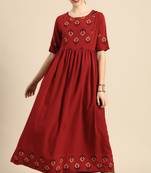 Janasya Maroon printed crepe kurtas-and-kurtis
