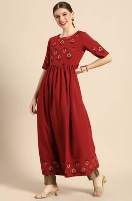 Janasya Maroon printed crepe kurtas-and-kurtis 4