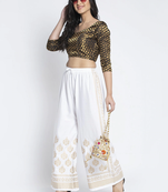 PAVONINE White Color Block Side Printed Rayon Fabric pant