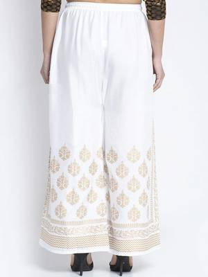 PAVONINE White Color Block Side Printed Rayon Fabric pant 2