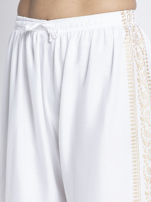 PAVONINE White Color Block Side Printed Rayon Fabric pant 3