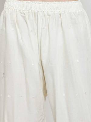 PAVONINE Off-White Color Half Schiffli Chikankari Rayon Fabric Palazzo 5