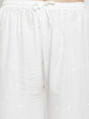 PAVONINE White Color Half Schiffli Chikankari Rayon Fabric Palazzo 5