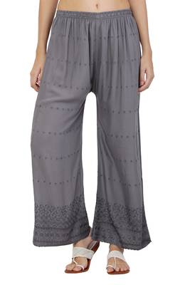 PAVONINE Grey Color Half Schiffli Chikankari Rayon Fabric pant 1