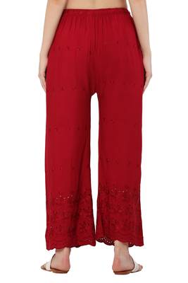 PAVONINE Maroon Color Half Schiffli Chikankari Rayon Fabric pant 2