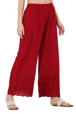 PAVONINE Maroon Color Half Schiffli Chikankari Rayon Fabric pant 3