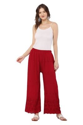 PAVONINE Maroon Color Half Schiffli Chikankari Rayon Fabric pant 4