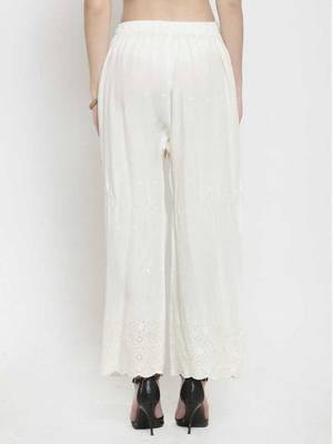 PAVONINE White Color Half Schiffli Chikankari Rayon Fabric pant 2