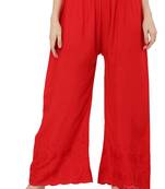 PAVONINE Red Color Half Schiffli Chikankari Rayon Fabric pant