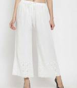 PAVONINE Off-White Color Half Schiffli Chikankari Rayon Fabric pant