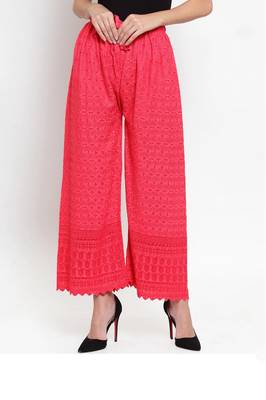 PAVONINE Gajri Color Full Chikankari Rayon Fabric pant 1