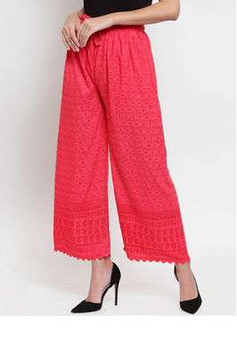 PAVONINE Gajri Color Full Chikankari Rayon Fabric pant 3