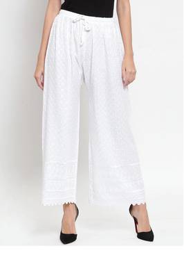 PAVONINE White Color Full Chikankari Rayon Fabric pant 1