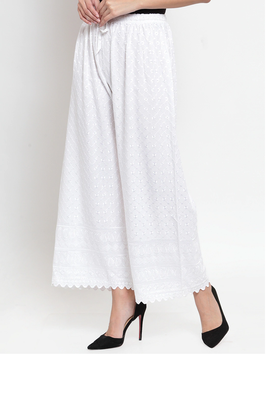 PAVONINE White Color Full Chikankari Rayon Fabric pant 3