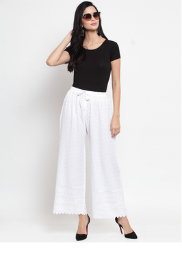 PAVONINE White Color Full Chikankari Rayon Fabric pant 4
