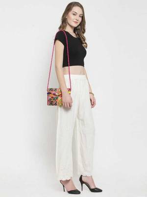 PAVONINE Off-White Color Half Schiffli Chikankari Cotton Fabric pant 4