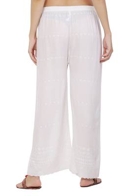 PAVONINE White Color Half Schiffli Chikankari Cotton Fabric pant 2