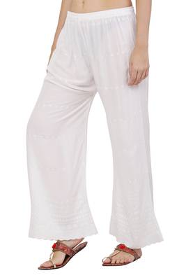 PAVONINE White Color Half Schiffli Chikankari Cotton Fabric pant 3