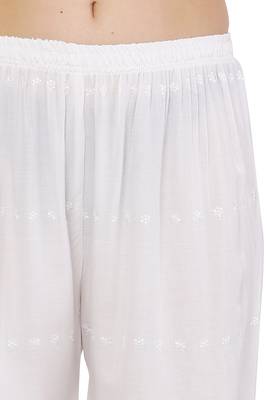 PAVONINE White Color Half Schiffli Chikankari Cotton Fabric pant 5