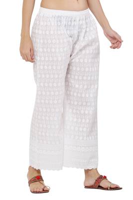 PAVONINE White Color Full Chikankari Cotton Fabric Palazzo 3