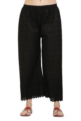 PAVONINE Black Color Full Chikankari Cotton Fabric pant 1