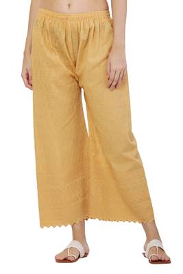 PAVONINE Beige Color Full Chikankari Cotton Fabric pant 1