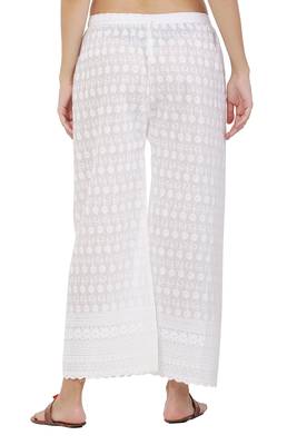 PAVONINE White Color Full Chikankari Cotton Fabric pant 2