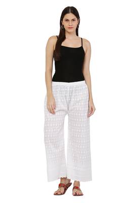 PAVONINE White Color Full Chikankari Cotton Fabric pant 4