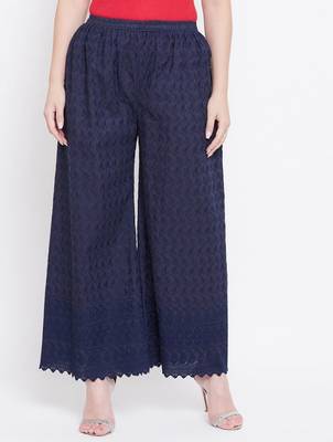PAVONINE Navy Blue Color Full Chikankari Cotton Fabric pant 1