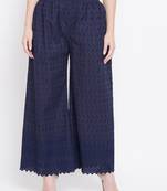 PAVONINE Navy Blue Color Full Chikankari Cotton Fabric pant