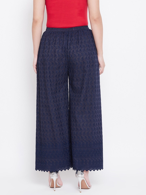 PAVONINE Navy Blue Color Full Chikankari Cotton Fabric pant 2