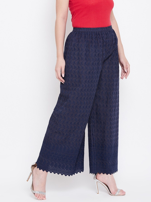 PAVONINE Navy Blue Color Full Chikankari Cotton Fabric pant 3