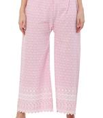 PAVONINE Pink Color Full Thread Chikankari Cotton Fabric Palazzo