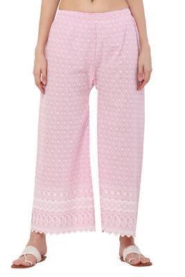 PAVONINE Pink Color Full Thread Chikankari Cotton Fabric pant 1