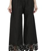 PAVONINE Black Color Chikankari Lace Scalloped Hem Cotton Fabric pant