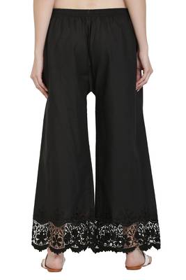 PAVONINE Black Color Chikankari Lace Scalloped Hem Cotton Fabric pant 2