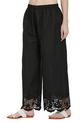 PAVONINE Black Color Chikankari Lace Scalloped Hem Cotton Fabric pant 3