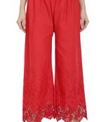 PAVONINE Red Color Chikankari Lace Scalloped Hem Cotton Fabric pant