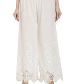 PAVONINE White Color Chikankari Lace Scalloped Hem Cotton Fabric pant
