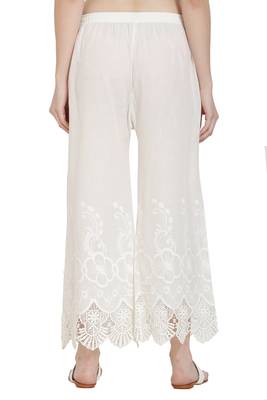 PAVONINE White Color Chikankari Lace Scalloped Hem Cotton Fabric pant 2