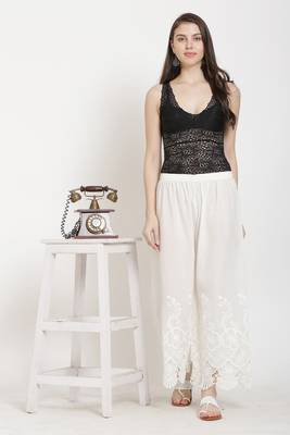 PAVONINE White Color Chikankari Lace Scalloped Hem Cotton Fabric pant 4