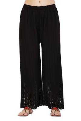 PAVONINE Black Color Goti Aari Work Rayon Fabric Palazzo 1